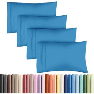 King Pillow Cases Set of 4 - Ultra Soft Hotel Quality Pillowcase Covers - Comfy, Cozy & Wrinkle Free - Shrinkage, Stain & Fade Resistant - Machine Washable Pillow Protectors - 4 Piece Set - Denim Blue