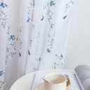 Taisier Home Floral White Sheer Curtains Flower Print Vine Embroidery Bedroom Curtain Rod Pocket Voile Window Curtains for Living Room, 52 x 45 inches Long, Set of 2 Panels,Blue Buds with Green Branch