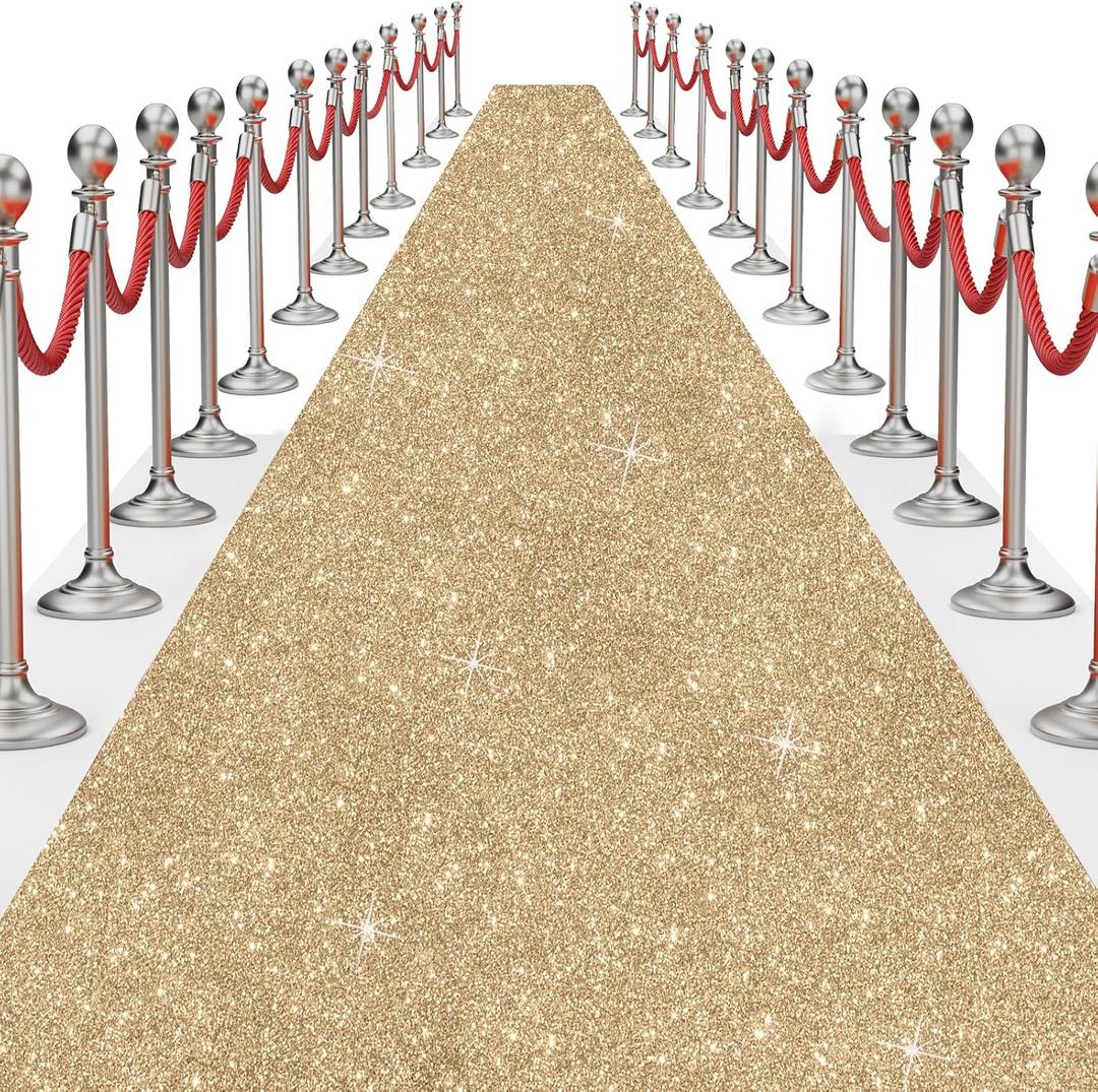 Glitter Carpet Runner for Party 2.6 X 30 ft Glitter Non-Woven Fabric, Carpet Rug for Event, Aisle Runway Runner for Wedding Ceremony, Movie Theme Party Decorations (Glitter Champaign Gold, 2.6FTx30FT)