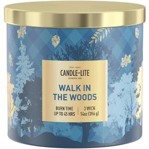 Candle-lite Fall Scented Candles, Fresh Greens with Rosewood and Cedarwood, 14 oz 3-Wick Jar Candle, Proudly Poured in The USA, Autumn Home Decor, 45 Hours of Burn Time, Ideal Gift for Men and Women