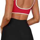 LASLULU Sexy Sports Bras for Women V Neck Sleeveless Padded Bra Workout Yoga Crop Top (Red, XL)