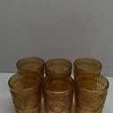 Kate Aspen Vintage Textured Amber Striped Drinking Glasses Set of 6-13 oz Ribbed Glassware with Flower Design | Cocktail Set, Juice Glass, Iced Coffee Cup, 6 Pieces