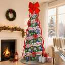 Uspring 6 FT Pop Up Christmas Tree with Lights, Artificial Collapsible Christmas Tree with Remote Control & 200 Colorful LED Lights, Pre Decorated Surround Ribbon, Ball Ornaments, Holiday Party Decor
