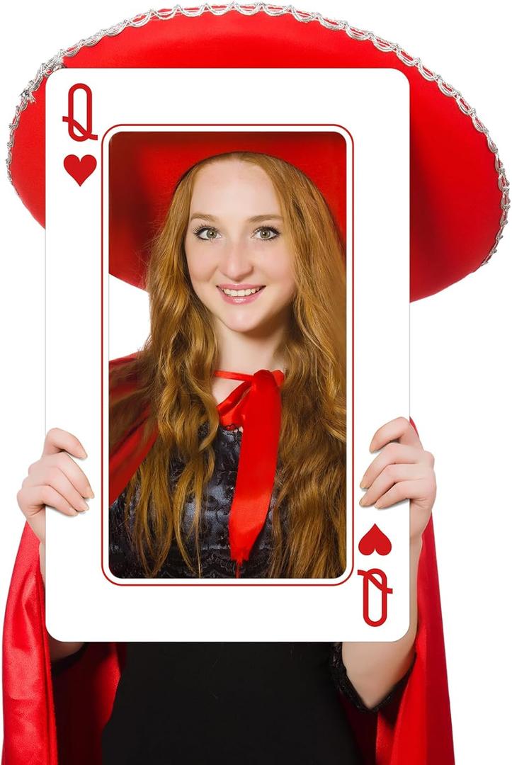 Foilswirl Casino Night Party Decoration 24 x 15 Inch Jumbo Playing Cards Giant Casino Card Board Cut Out Booth Vegas Lucky in Love Wonderland Party Decoration for Carnival Poker Night Decor(1 Pc,Q)