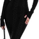 Simplee Women's Fall Long Sleeve Bodycon Sweater Dress 2025 Cable Knit One Off Shoulder Slit Ribbed Club Party Midi Dresses (Small, Black)