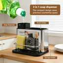 Soap Dispenser for Kitchen & Bathroom Sink, 3-in-1 Sponge Holder with Steel Wool Scrubber, Sink Organizer Tray Drainer Rack, Stainless Steel Dish Soap Dispenser with Sponge Holder