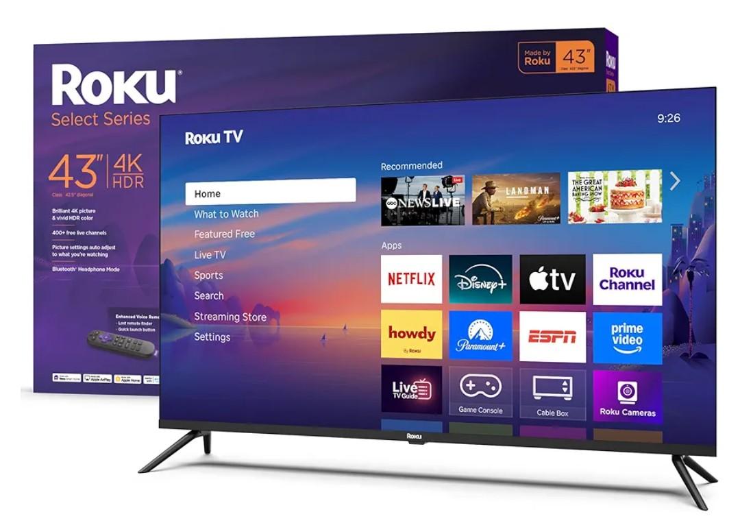 Roku Smart TV – 43-Inch Select Series, 4K HDR TV – RokuTV with Enhanced Voice Remote – Flat Screen LED Television with Wi-Fi for Streaming Live Local News, Sports, Family Entertainment