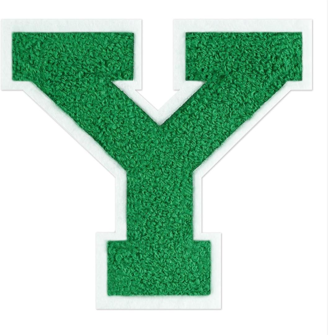 3 x 6-1/2" Varsity Letter Patches Green Iron On Letters | Letterman Jacket Patches Chenille Large Iron On Letters For Clothing Jacket/Hoodie/Varsity Y, Yes
