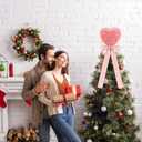 Soulchen Valentine Day Tree Topper 11.8 Inch Heart Tree Topper with Bow Rose Valentines Trees Ornaments Decorations for Valentine's Day Wedding Holiday Party Supplies(Pink)