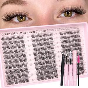 Goddvenus Wispy Lash Clusters Kit Mascara-like Natural Eyelash Clusters Lashes Cluster Eyelash Extensions Kit 10-16mm False Eyelashes Individual Lashes C Curl Lash Extension Kit For DIY