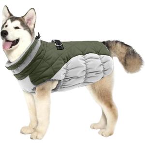 Lelepet Dog Coat Warm Dog Winter Coat Waterproof Dogs Jacket with Harness Built in Reflective Pet Fleece Vest Zip-Up Cold Weather Coats for Extra Large Dogs Turtleneck Windproof Coats Great Dane 3XL (Army Green)