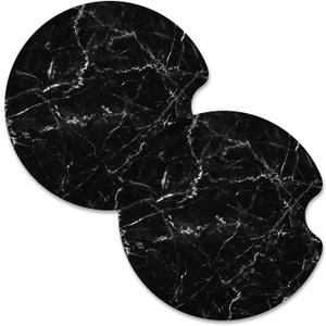 Nipichsha Car Cup Holder Coasters, Car Coasters for Cup Holders, 2 Pack Universal Anti Slip Insert Rubber Mat with A Finger Notch, Cute Auto Interior Accessories for Women Men, Black Marble