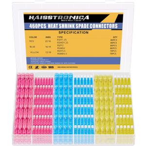 Haisstronica 460PCS Heat Shrink Spade Connectors,AWG 22-10 Female and Male Wire Connectors,Quick Disconnect Spade Terminlas