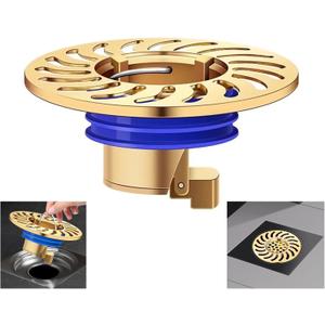 QruiLanTu Odor Proof Floor Drain，Shower Floor Drain Backflow Preventer，One Way Drain Valve，Brass Drain Filter，Prevent Backflow, Prevent Anti-Odor Dispersion in Bathroom and Kitchen(Brass)