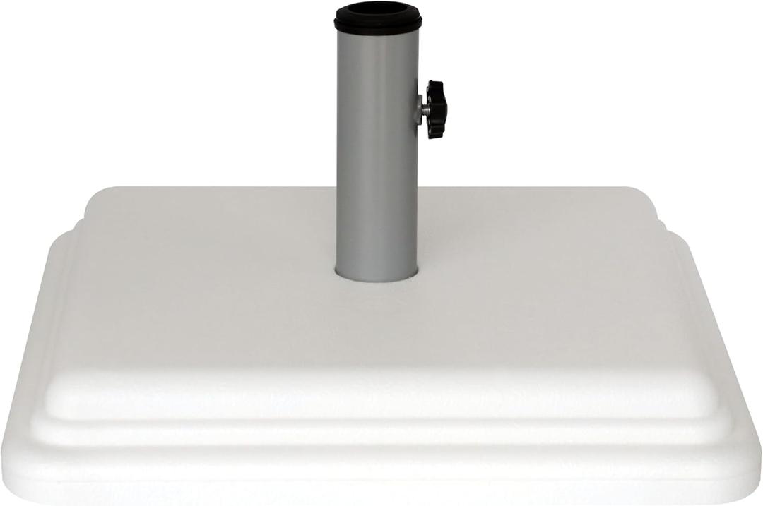 US Weight 40 Pound Umbrella Base - Weighted Umbrella base For Use With Patio Table – Heavy Duty Base- 4” Stem Accommodates 1”-1.5” Pole Sizes – White
 (17x17)