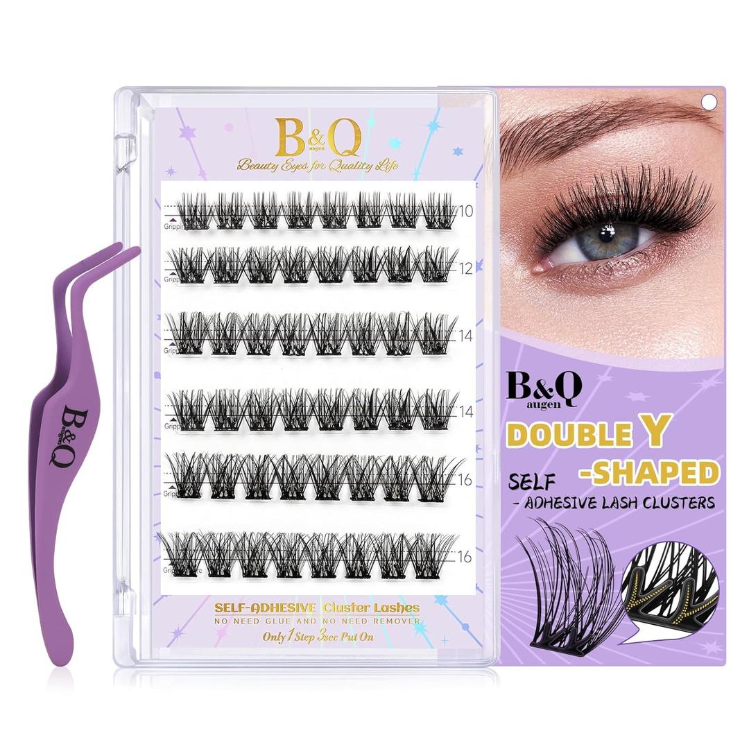 2 x B&Qaugen Self Adhesive Eyelashes SA01 48 PCS Reusable Adhesive Eyelashes Press On Lashes D Curl No Glue Eyelashes 10-16mm with Lash Tweezers 1 Step DIY Lash Self Stick Easy to Apply (SA01-D)