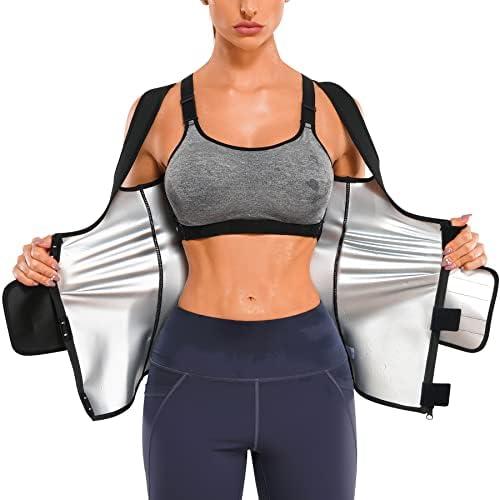 TrainingGirl Women Sweat Vest Waist Trainer Trimmer Belt Weight Loss Hot Sauna Suit Zipper Workout Tank Tops Slim Body Shaper 2XL