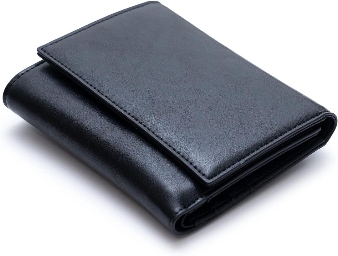 Alldaily Trifold Small RFID Blocking Wallet Slim Credit Card Wallet with with Zipper Pocket (Black)
