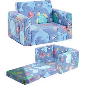 inhand Toddler Chair Comfy,2-in-1 Soft Toddler Couch Fold Out for Kids,Convertible Sofa to Lounger,Gift for Girls and Boys Birthday,Ocean