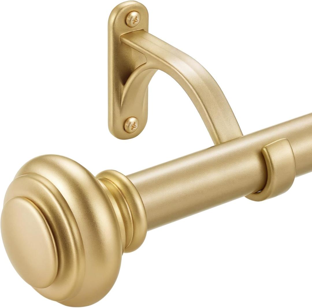 36-72 Inches Curtain Rods for Window, Vimayta 1 Inch Diameter Drapery Rod with Resin Finials, Ideal Adjustable Heavy Duty Single Curtains Rod for Bedroom, Living Room Decoration, Warm Gold