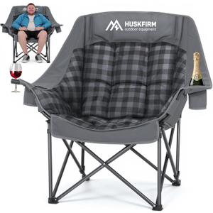 Oversized Camping Chairs for Adults Folding Padded Camping Chair Heavy Duty XL Camping Chair - 400LBS Support Lawn Chairs for Outdoor Sports Beach Fishing with Cup Holder & Carry Bag (Grey)
