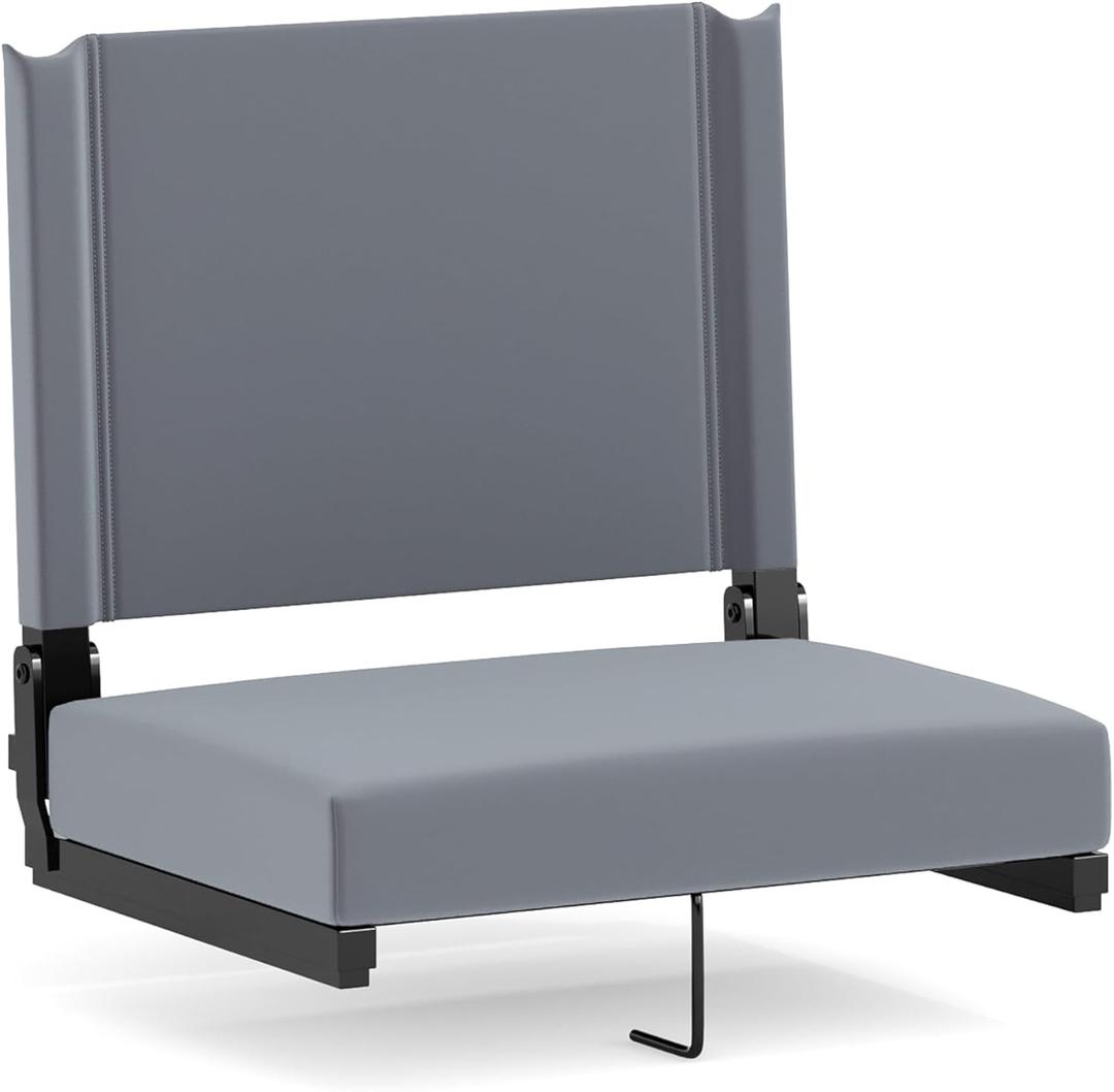 Flash Furniture Grandstand Portable Stadium Seat for Bleachers or Benches, Folding Padded Stadium Chair with Carrying Handle, 500 lb. Weight Capacity, Gray (Set of 1, Grey)
