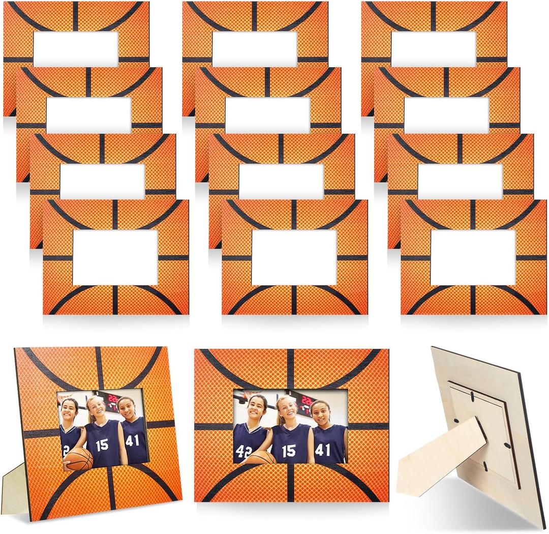 12 Pcs Picture Frame Sports Athletics Fits 4 x 6 Inches Photograph Wood Photo Frame for Athlete Coach Team Birthday Sports Theme Party Gifts (Basketball)