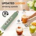 YUSWKO Granite Green Handheld Milk Frother Wand for Coffee, Rechargeable Electric Whisk with 3 Heads 3 Speeds Drink Mixer Coffee Frother For Latte, Cappuccino, Hot Chocolate, Egg
