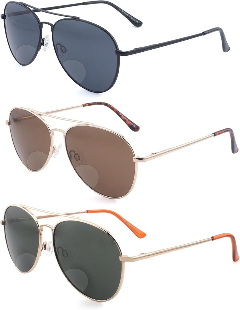 G15 Classic Bifocal Sunglasses,Men's Command Aviator Metal Reading Glasses 2.5