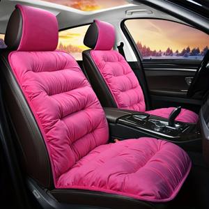 Ultra Soft Fluffy Car Seat Covers Universal 2-Piece Set, Plush Warm Winter Seat Cushion with Non-Slip Backing Seat Protection(Pink)
