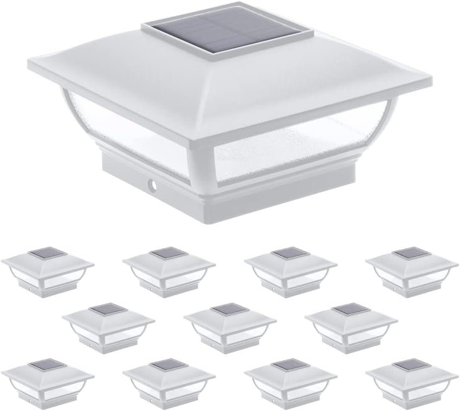 GreenLighting Royalty 7 Lumen Solar Post Cap Light for 4x4 Wood Posts & 4x4 or 5x5 PVC Posts (White, 12 Pack)
