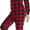 COLORFULLEAF Christmas Onesie Pajamas Adult Family Couples Matching Plaid Hoodie Suit Zipper Fleece Pj For Women and Men (Red, XXL)