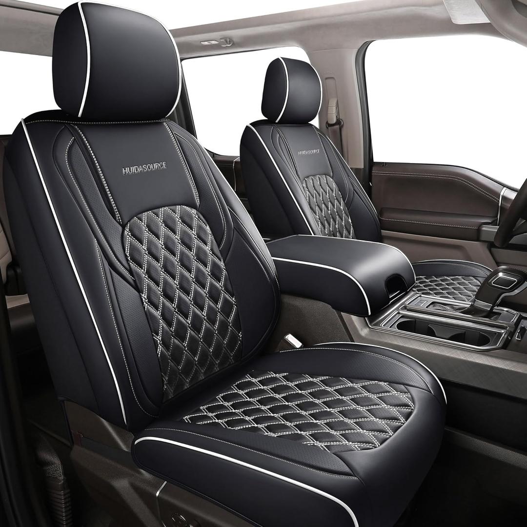 Huidasource Wrangler JK Seat Covers 2 Door Full Set, Front & Rear Full Coverage Leather Seat Cushion Protector Fit for Jeep Wrangler JK 2-Door Sahara Sport Rubicon 2007-2017(Full Set/Black&White)