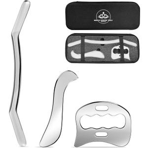 3-in-1 Stainless Steel Gua Sha Muscle Scraper Tool Set Metal Scraping Tools Myofascial Scraping Tool for Physical Therapy Facial/Body Tools Derma Edge Massage Tool