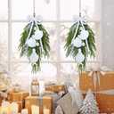 2 Pcs 22'' Christmas Teardrop Swag Coastal Christmas Decor Beach Decoration with Norfolk Pine Seashells Starfish Wreath for Outdoor Front Door Mentle Fireplace