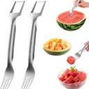 2-in-1 Stainless Steel Fruit Cutter, 2024 New Upgrade Dual Head Watermelon Fork Slicer Cutter Tool, Summer Watermelon Fruit Cutting Home Kitchen Gadgets (2Pcs)