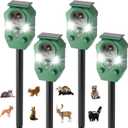 4-Pack Solar Powered Ultrasonic Animal Repeller, Outdoor Waterproof Deer Squirrel with Motion-Activated Sensor Strobe Light, for Cats, Raccoons, Skunks, Rabbits and More