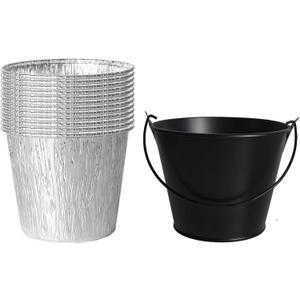 12 Pack Grease Bucket Liner and 1 Pack Black Bucket Griddle Accessories, Grease Catcher Cup Liner for Traeger Traeger Pro Series, Pit Boss, Pellets Smoke, Grill Accessories Drip Tray Liner