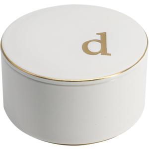 COLLECTIVE HOME - Ceramic Jewelry Box, Elegant Embossed Jewelry Holder, Trinket Organizer with Gold Monogram Lid, Storage for Ring Necklace Bracelet Earrings, Rings and Accessories (d)