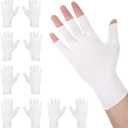 2 x 5 Pairs White Cotton Moisturizing Glove–Fingerless Design Cotton Gloves for Adult Adult Uvshield Gloves Winter Knit Warm Mittens for Women & Men Stretch Half Finger Glove Touchscreen Friendly