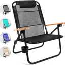 Water Buffalo Bondi Beach Chair  Backpack Beach Chair for Adults with Reclining Positions, Cup Holder & High Back Support (Black Sea)