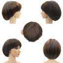 Afro Girls Cosplay Mushroom Wig Short Haircut With Bangs Bob Wig For Black Women (Brown)