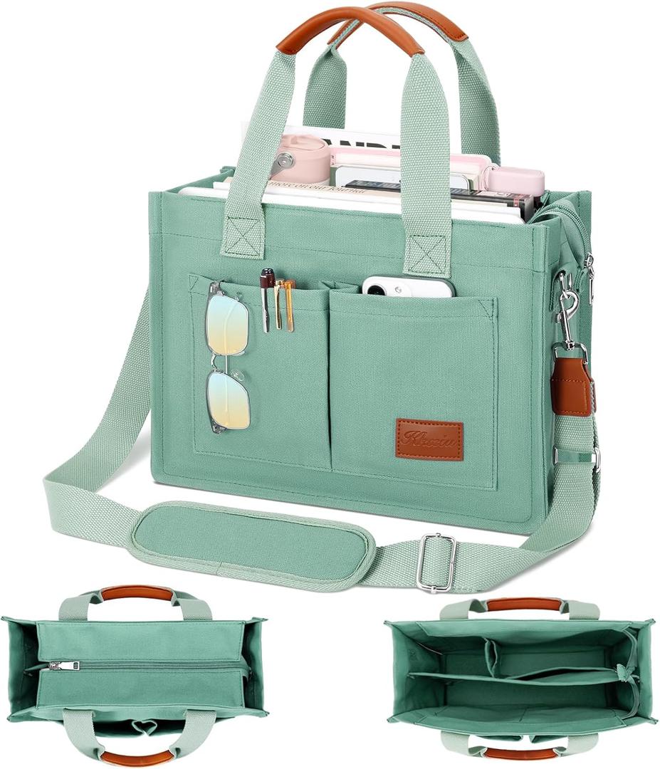 KKXIU Large Canvas Tote Bag for Women with Zipper and Compartments Crossbody Work Bible Messenger Purse Bag With Pockets