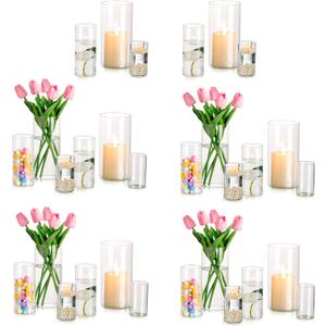 Glass Hurricane Candle Holder Set of 30, Hewory Tall Cylinder Vase for Centerpieces, Clear Glass Votive Candle Holders for Pillar Candles, Floating Candles Holder for Table Centerpieces Wedding Decor (M+L+XLD2.5"x H6" + D3.3"x H7.8" + D3.7"x H10")