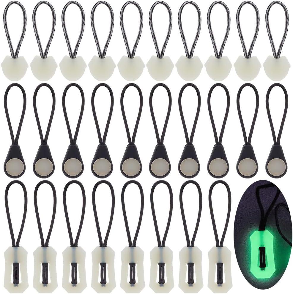 WEBEEDY 30pcs Luminous Zipper Pull Replacement 3 Styles Green Glow in The Dark Zipper Puller Tab Head Detachable Zippers Repair for Camping Tent Luggage Suitcase Backpacks Coat Outdoor Boots Purse