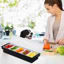 Ice Cooled Condiment Serving Container-5 Compartment Chilled Garnish Tray Bar Caddy with Hinged Lid (5 Compartments)