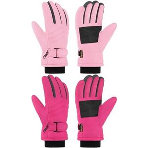 Wenouy 2 Pairs Kids Winter Snow Gloves Waterproof Windproof Warm Fleece Boys Girls Ski Gloves Outdoor Cold Weather (Rose Red, Pink, 3-5 Years)