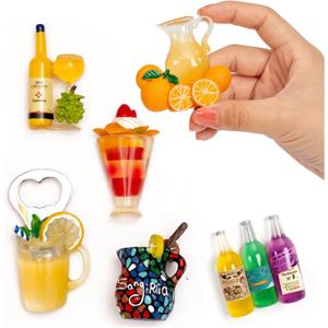 6-Pack Fruit Juice Fridge Magnets 3D Resin Magnet Refrigerator Stickers Champagne Bottle Opener Juice Cup Wine Glass for Refrigerators, Whiteboards, Maps and Other Magnetic Items