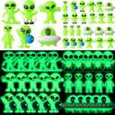 60 Pcs Glow in The Dark Mini Alien Figures Various 6 Styles Small Alien Figurines Tiny to Hide and Seek Luminous Figures for Easter Egg Filling Space Party Favors Gifts