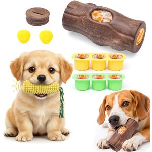 Corn Shape Dog Chew Toy for Small to Medium Dogs  Puppy Teething Toys with Squeaker; Tree Stump Chew Toy for Medium to Large Dogs  Design with Frozen Treat Molds & Peanut Butter Grooves (Yellow Brown)